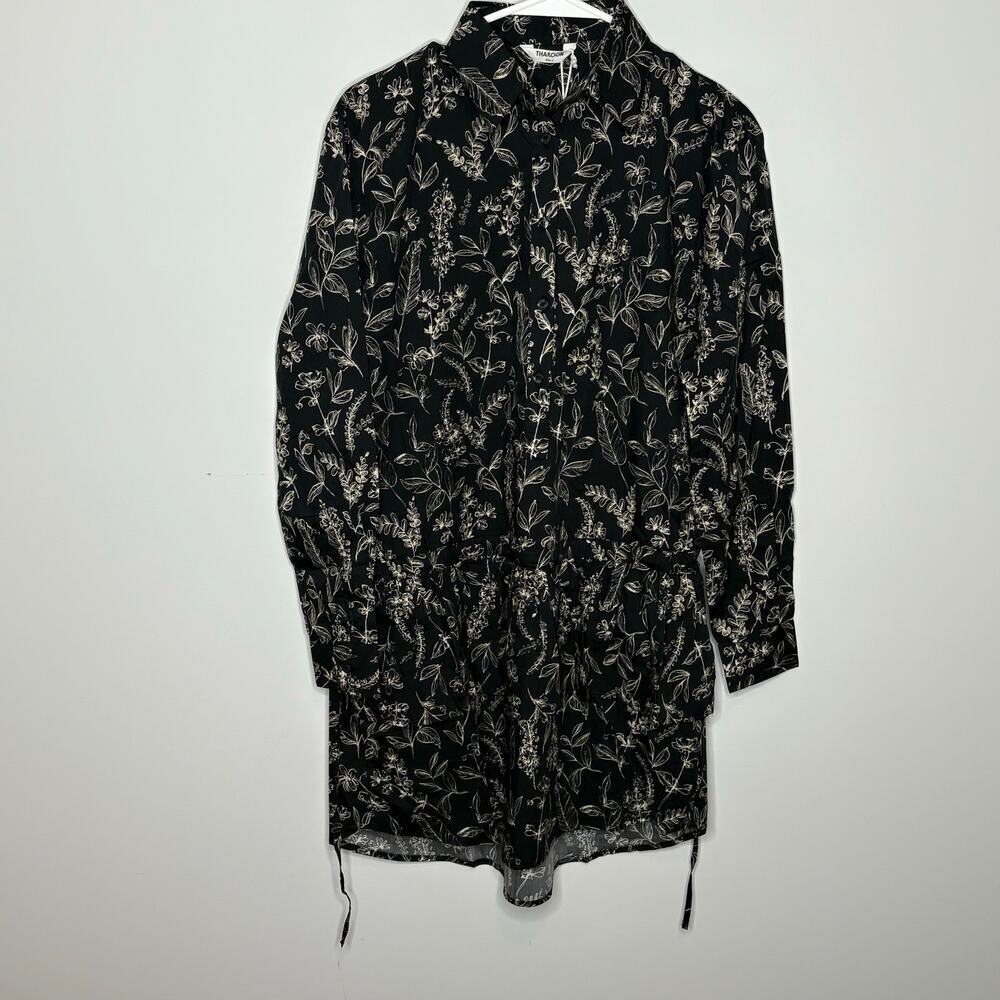 NWT Thakoon Black Flower Printed Button Up Shirt Dress Womens Size 2